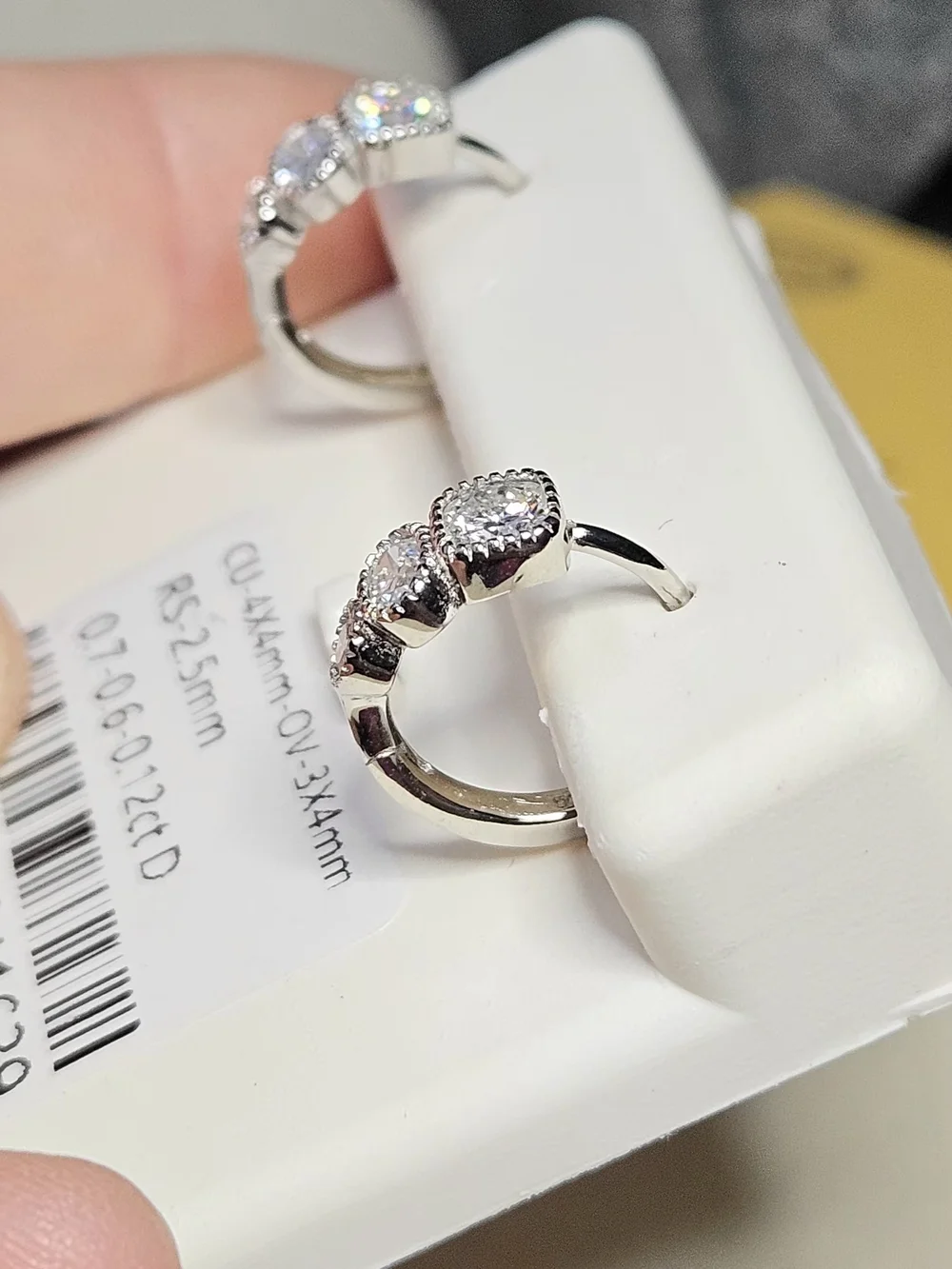 Certified Moissanite 3-Stone Halo Huggies .925 Sterling Silver NWT